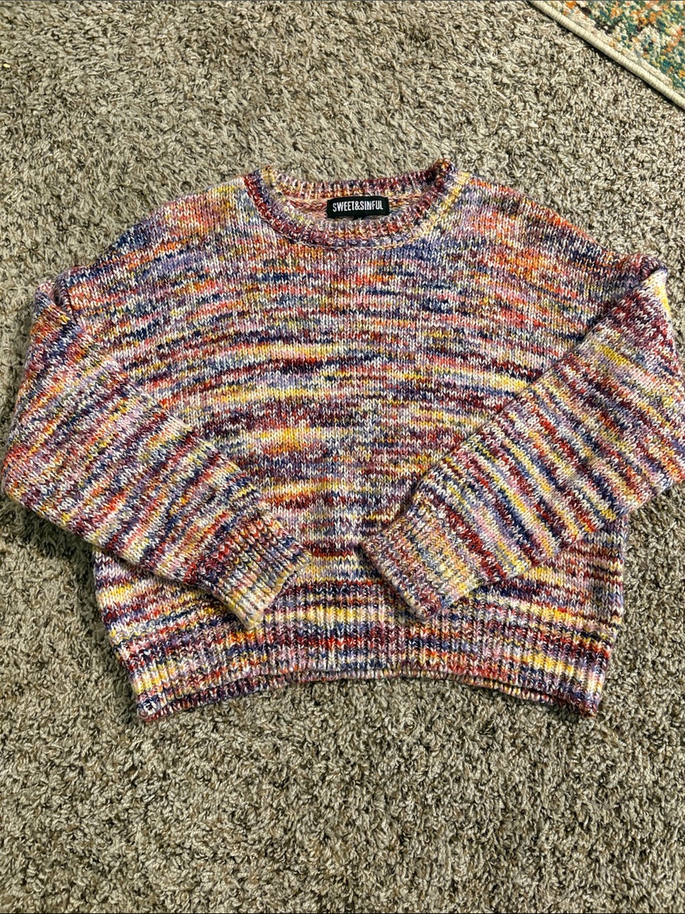 Like New Sweet & Sinful Variegated Cropped Sweater, Size M